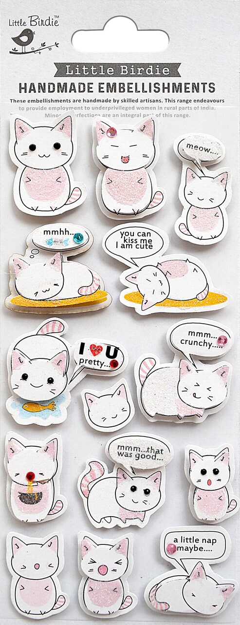 Little Birdie Handmade 3D Embellishments 14/Pkg-Kawaii Cats Meow